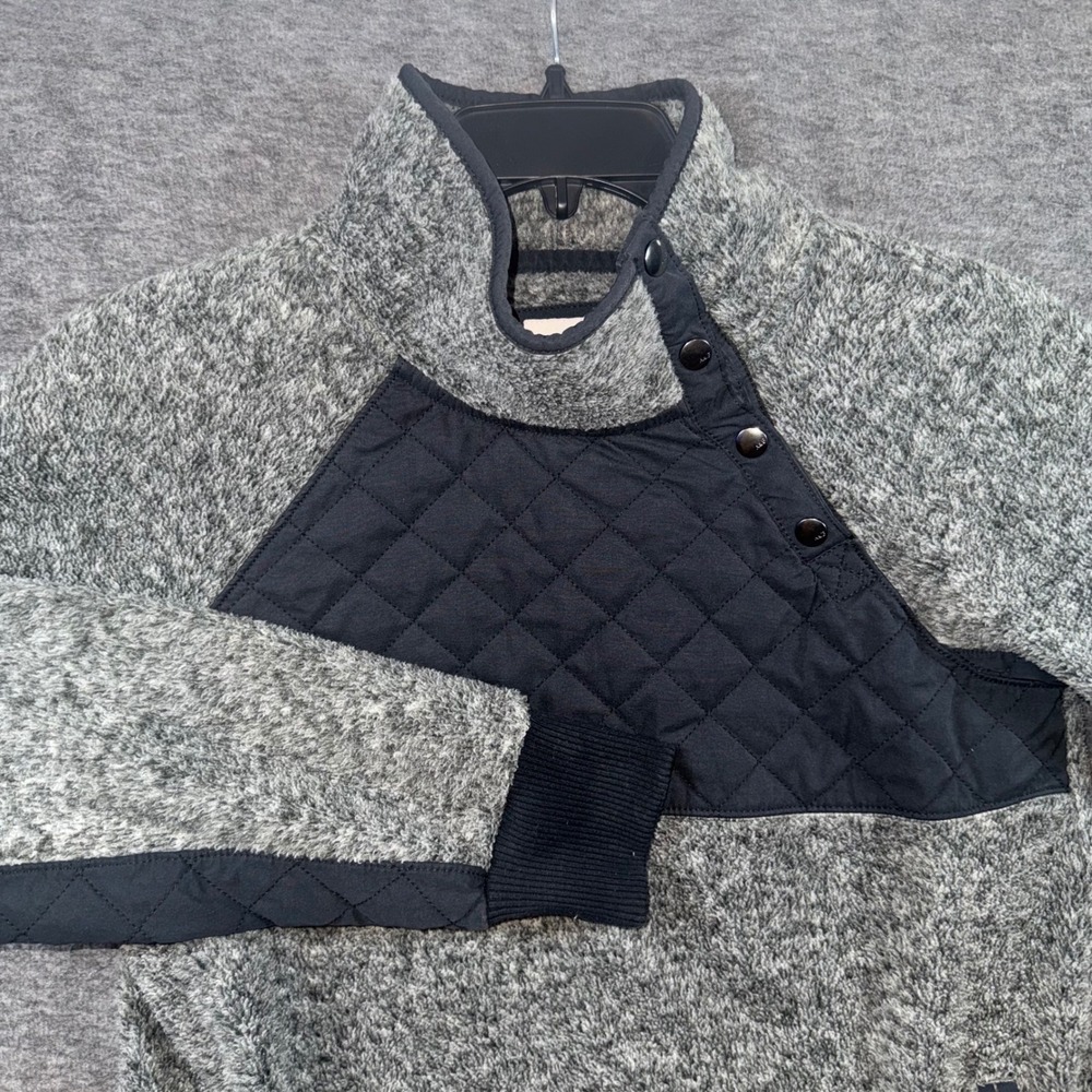 Abercrombie Fitch Womens Textured Fleece Snap Neck Pullover Top Gray Size Small